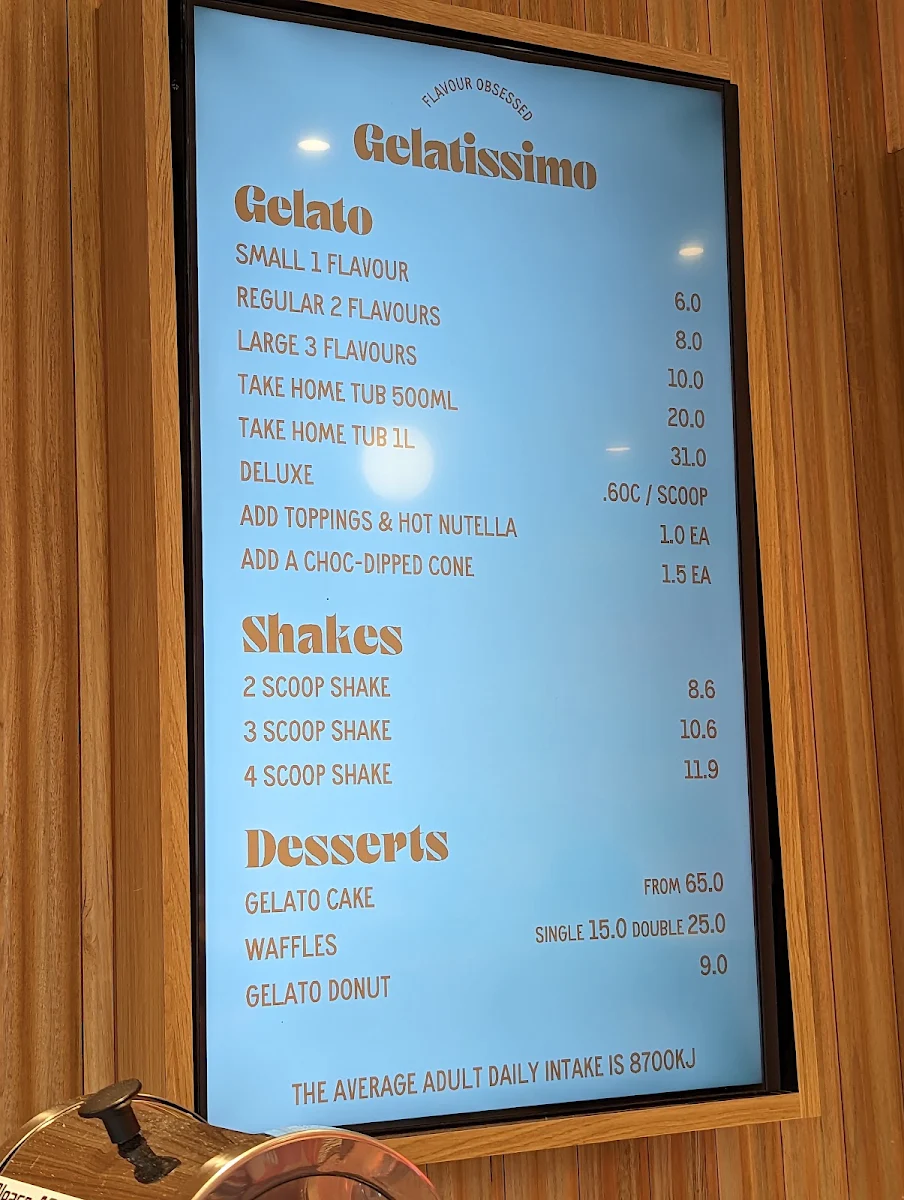 Menu, Gelatissimo Balmain