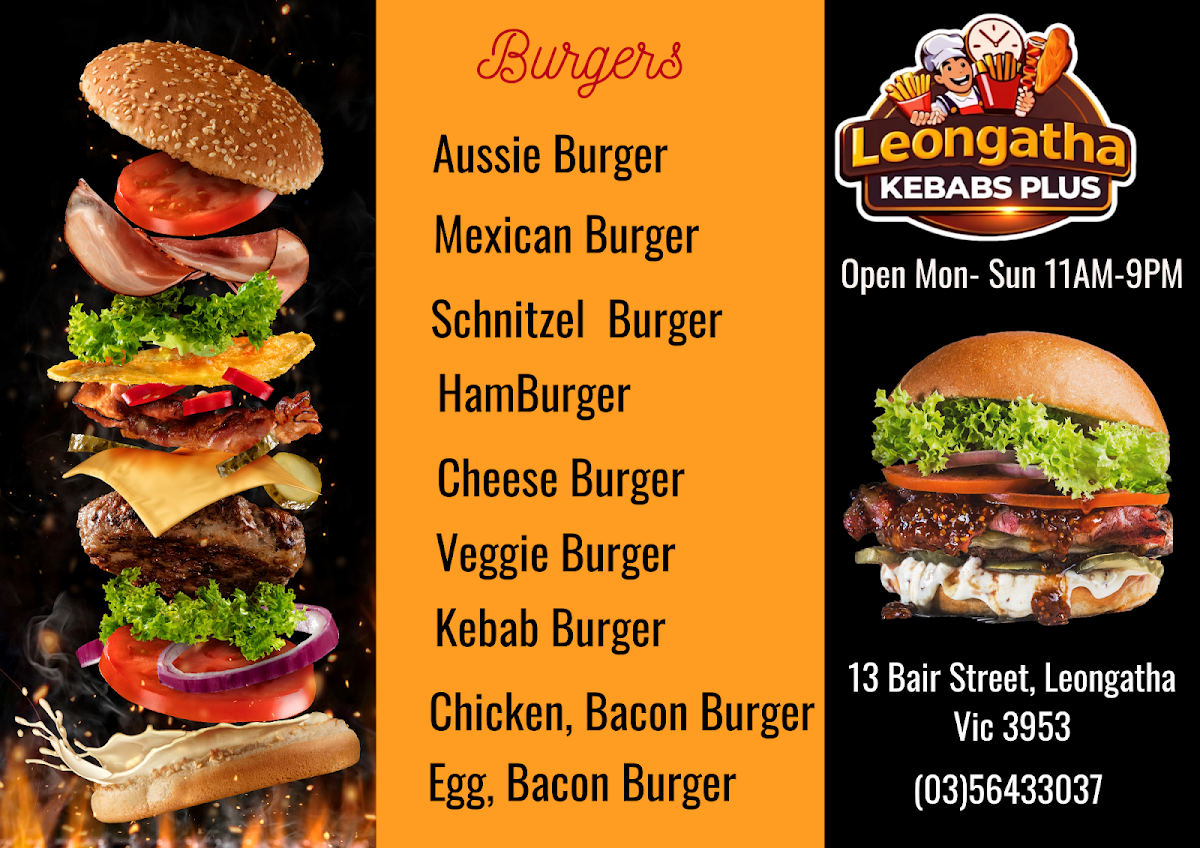 Menu, Leongatha Kebabs Plus