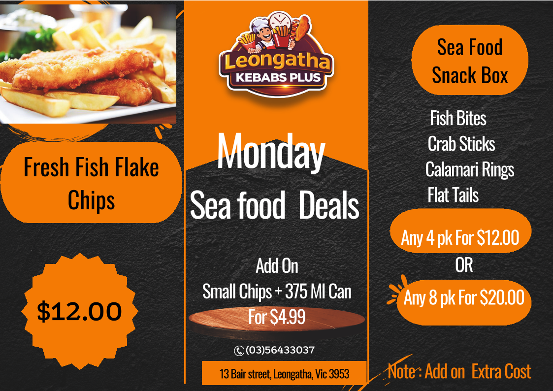 Menu, Leongatha Kebabs Plus