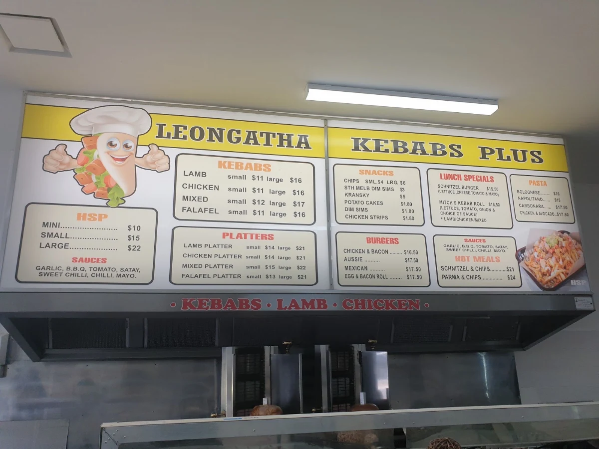 Menu, Leongatha Kebabs Plus