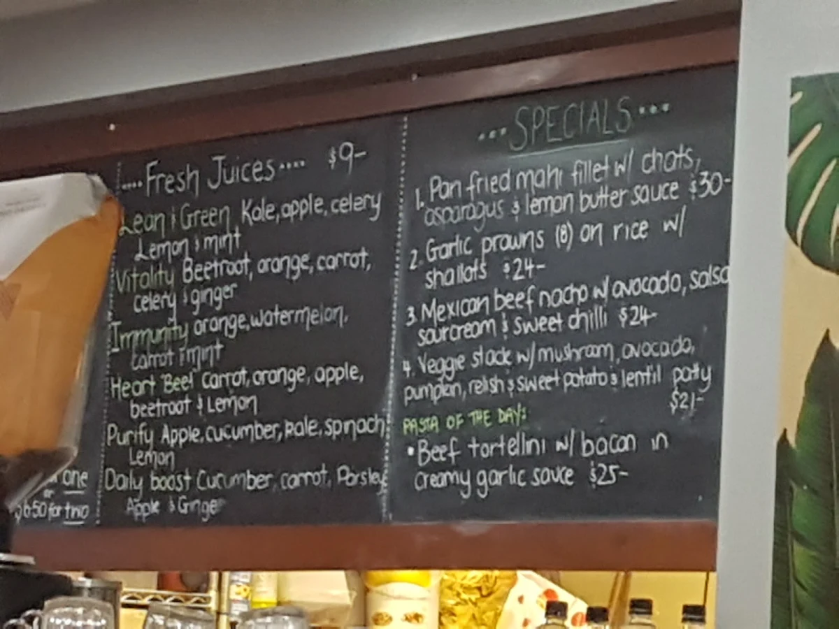 Menu, The Rainforest Cafe Port Macquarie