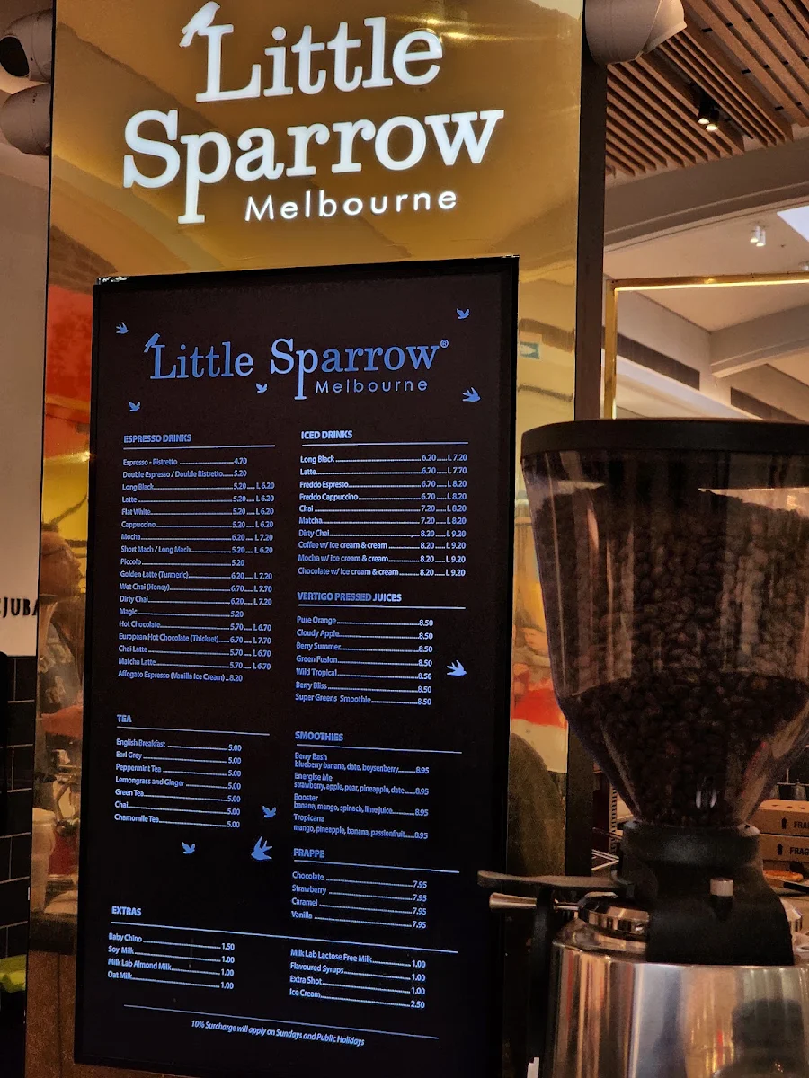 Menu, Little Sparrow Northland