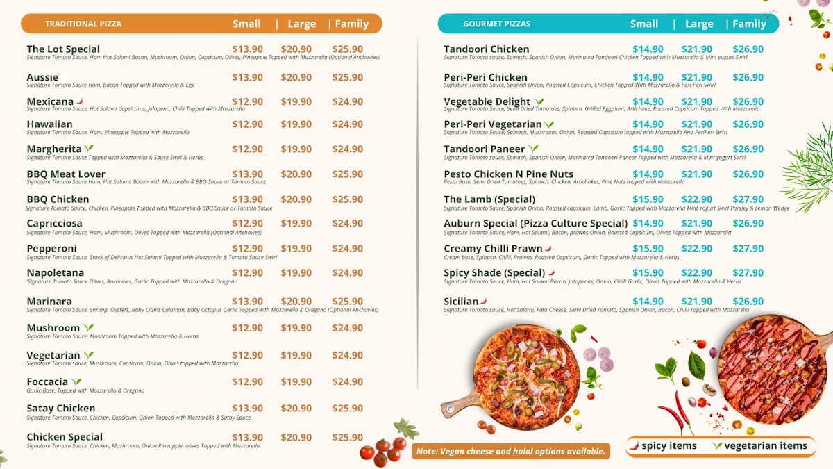 Menu, Pizza Culture