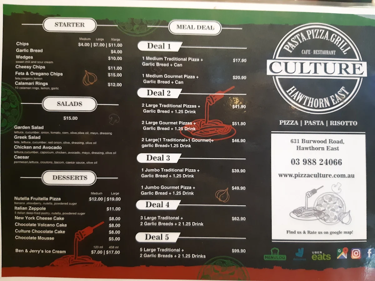 Menu, Pizza Culture