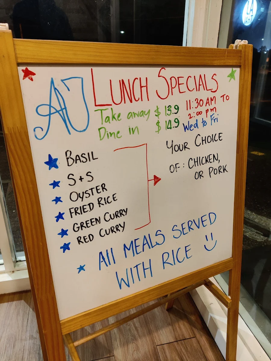 Menu, AJ Thai Fusion