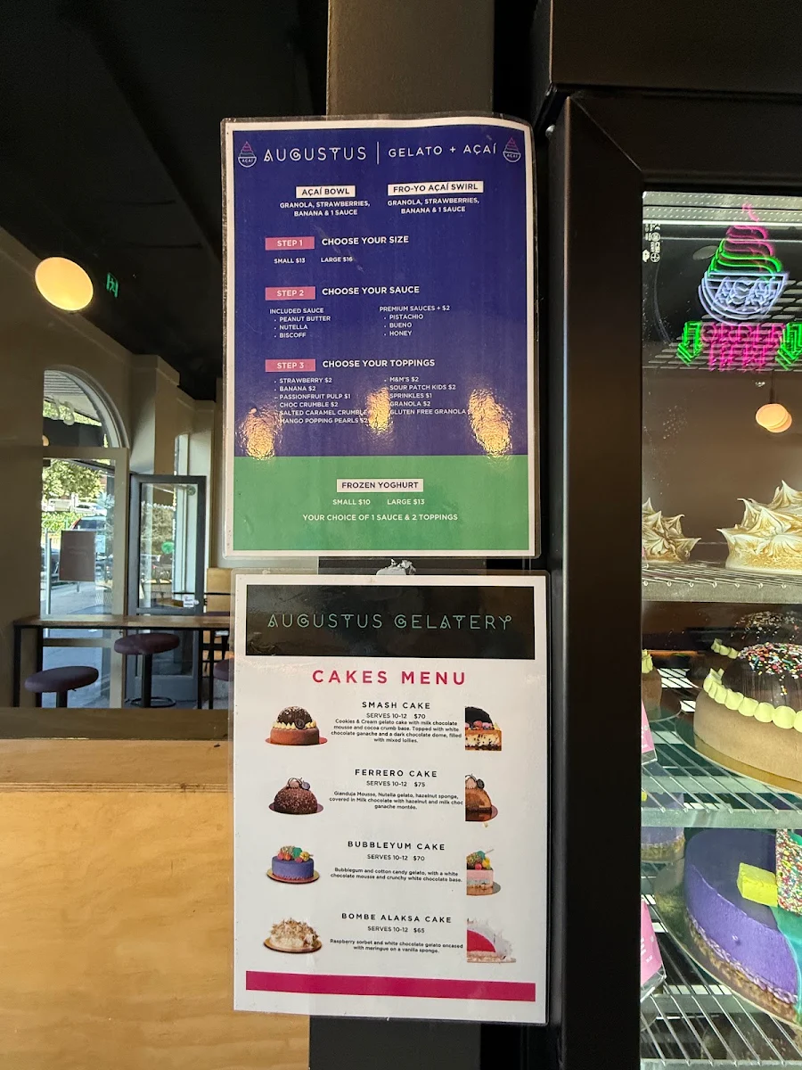 Menu, Augustus Gelatery + Acai Berwick
