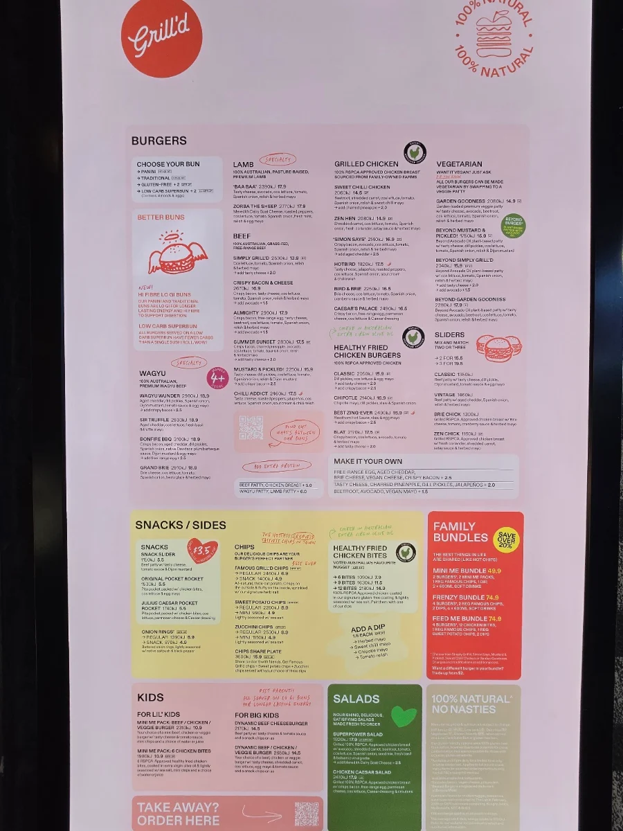 Menu, Grill'd Burgers - Crows Nest