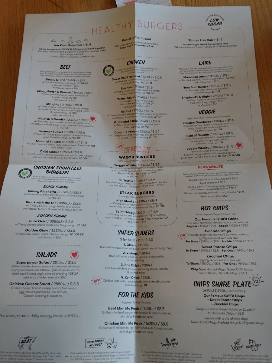 Menu, Grill'd Burgers - Crows Nest