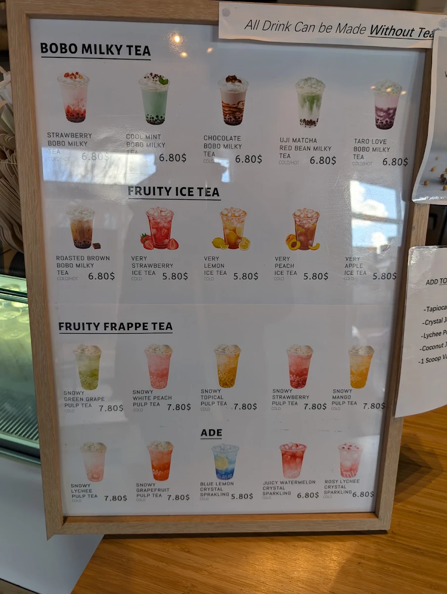 Menu, kawa tea