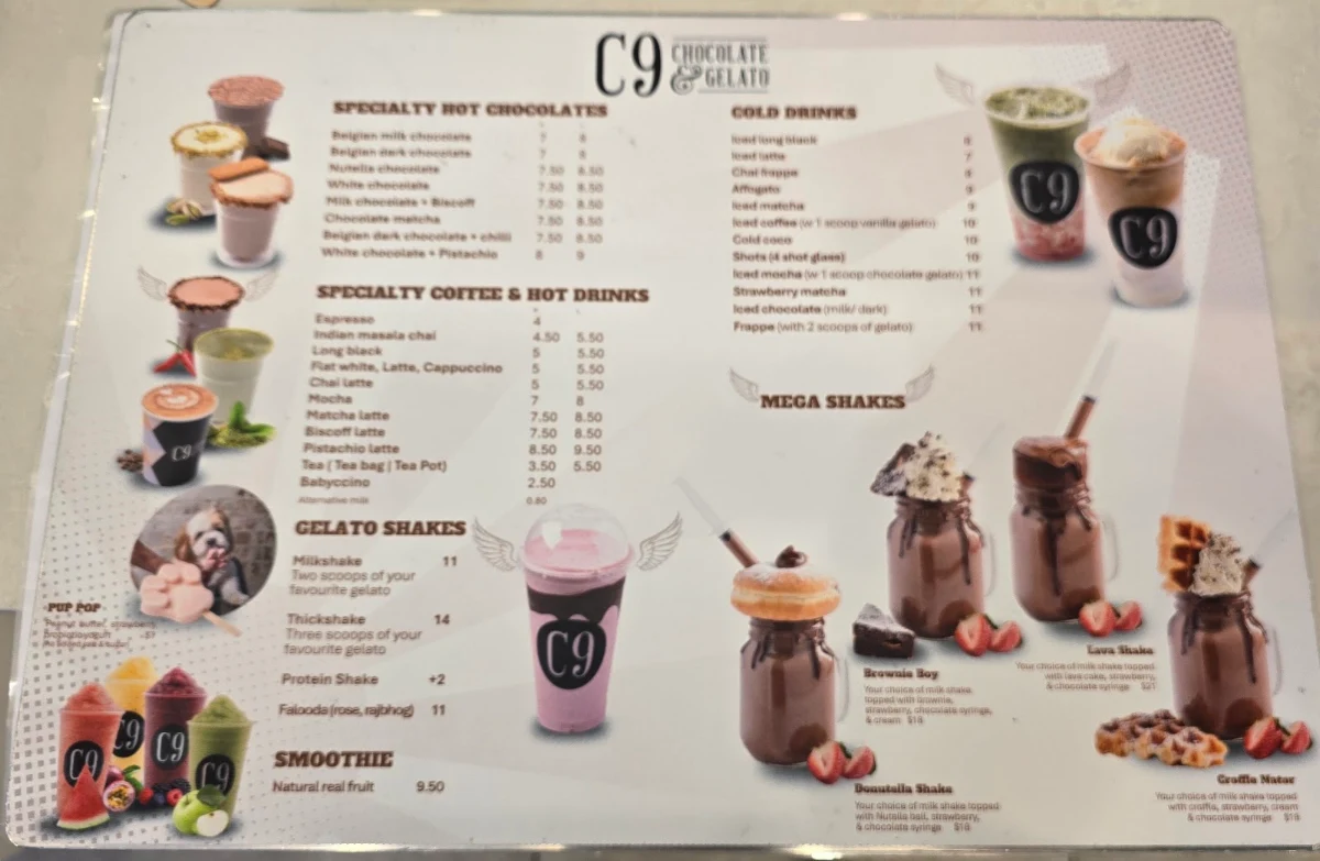 Menu, C9 Chocolate & Gelato Tallawong