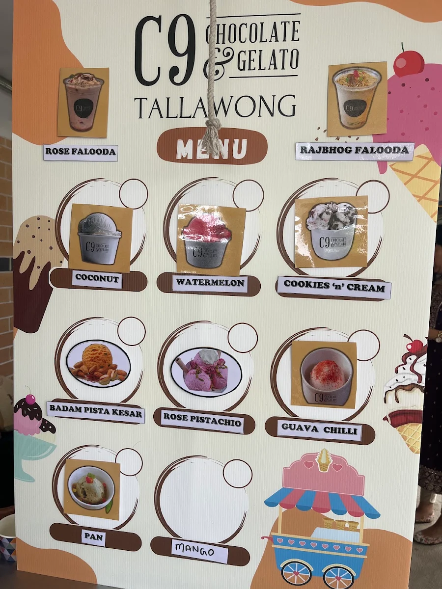Menu, C9 Chocolate & Gelato Tallawong