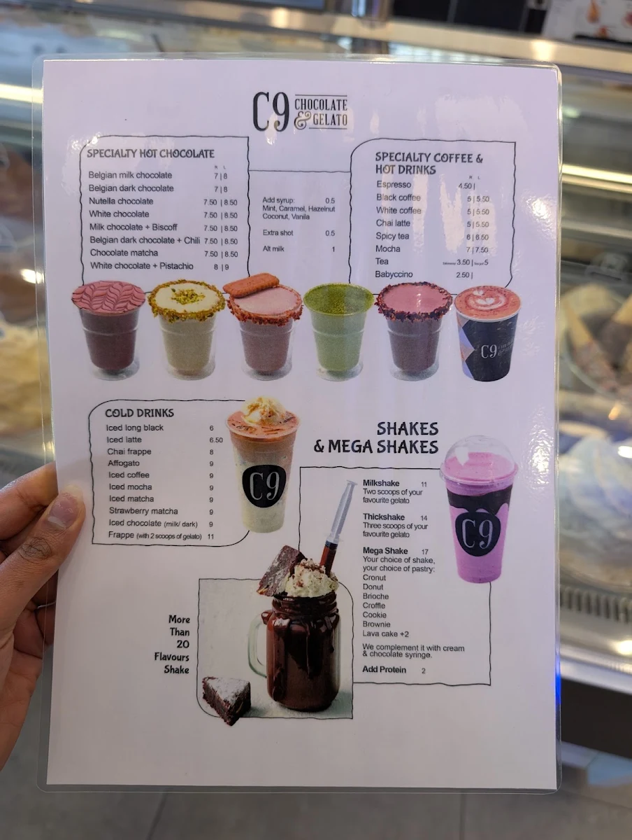 Menu, C9 Chocolate & Gelato Tallawong