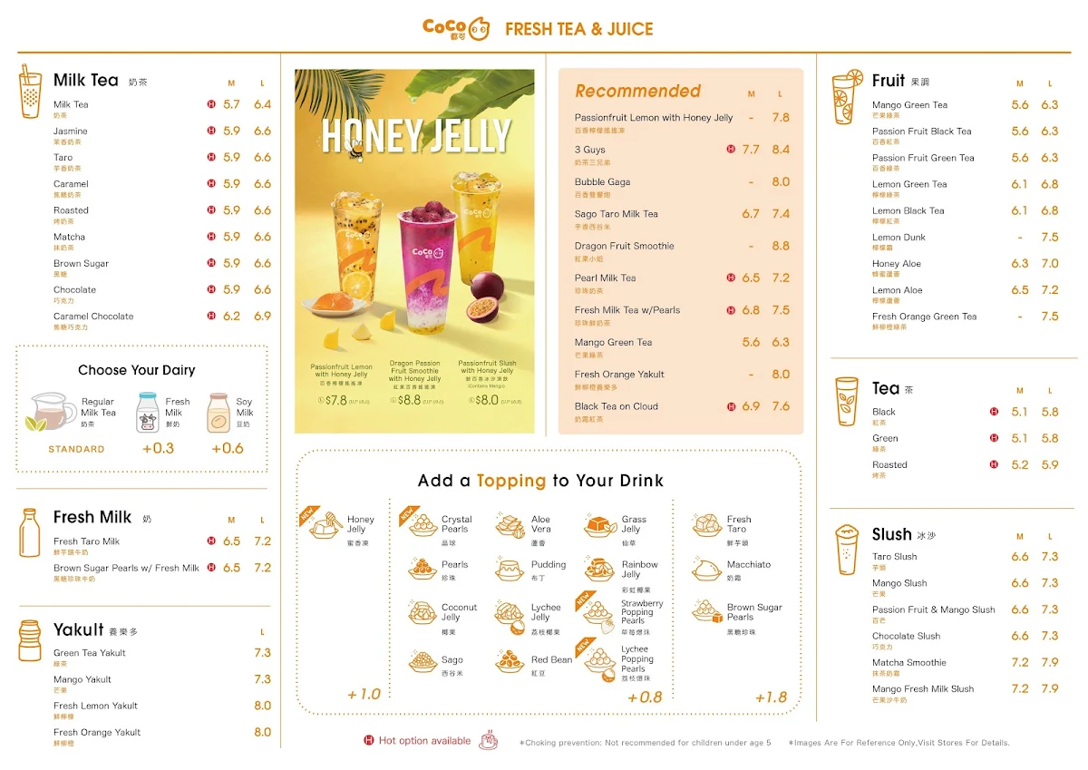 Menu, CoCo Bubble Tea