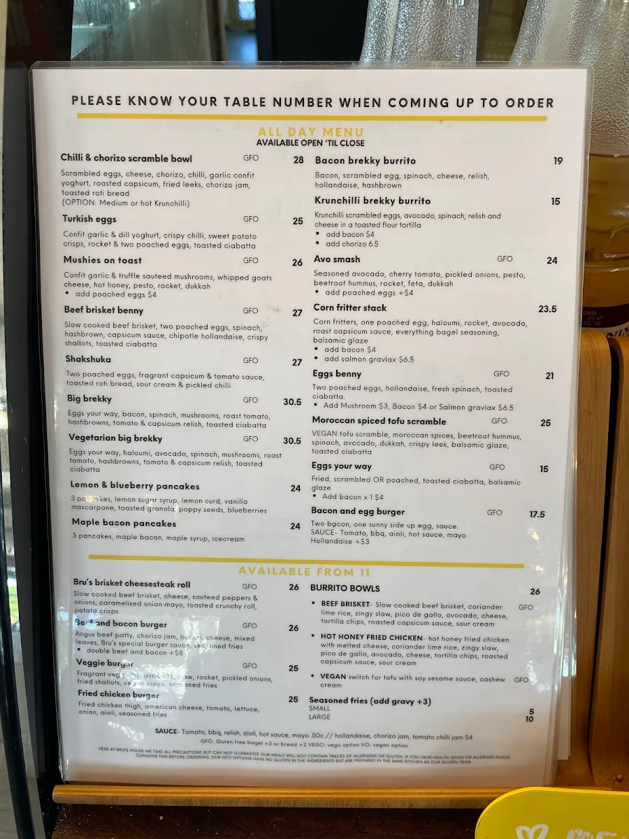 Menu, Bru's House