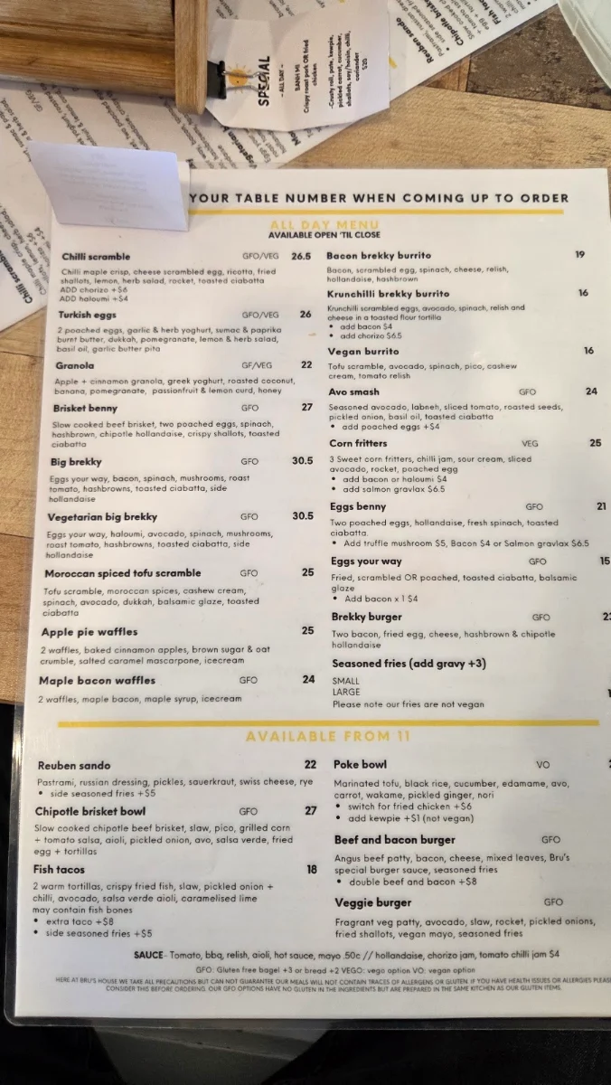 Menu, Bru's House