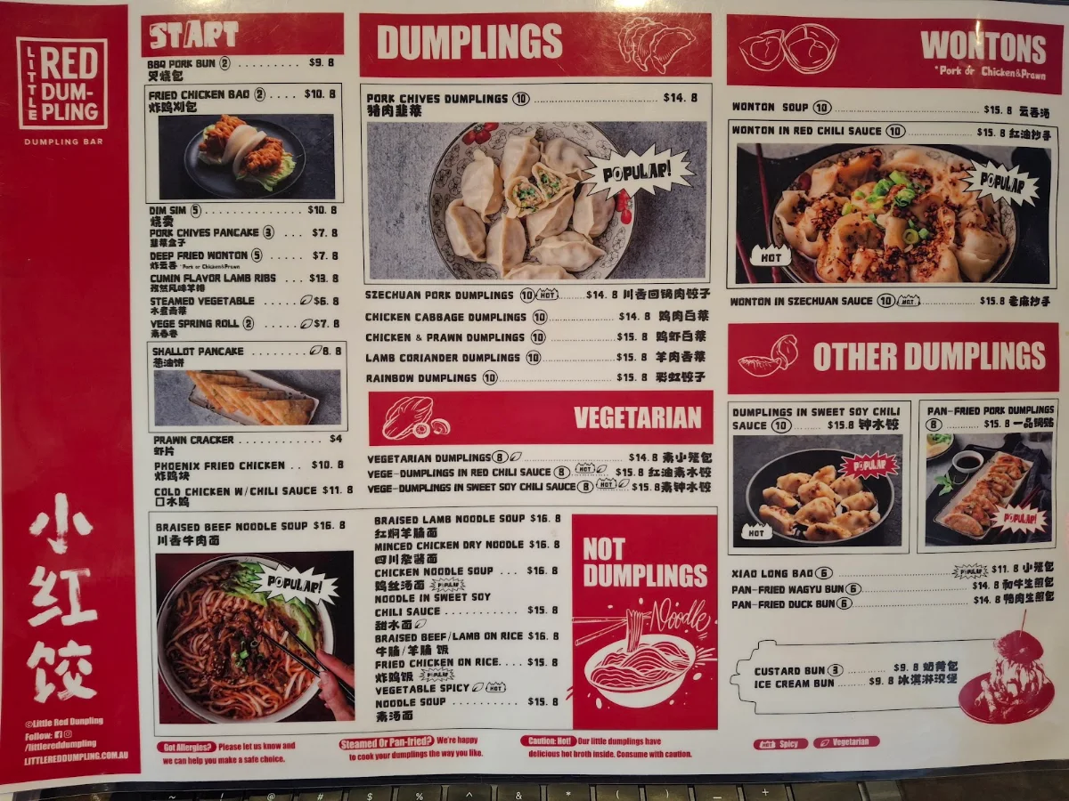 Menu, Little Red Dumpling Eatons Hill