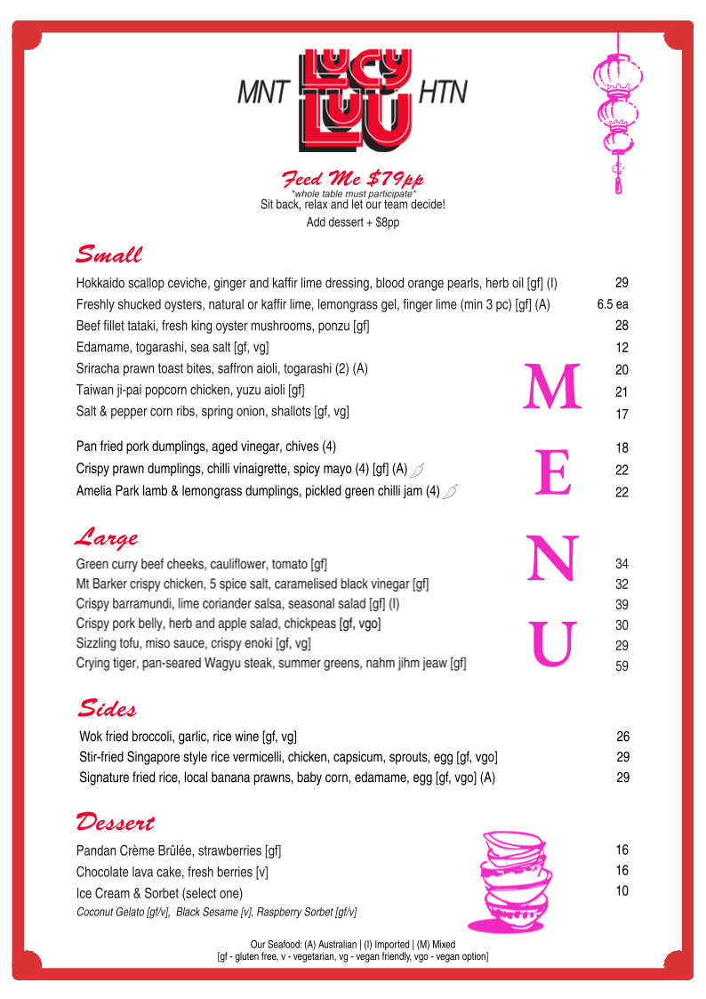 Menu, Lucy Luu