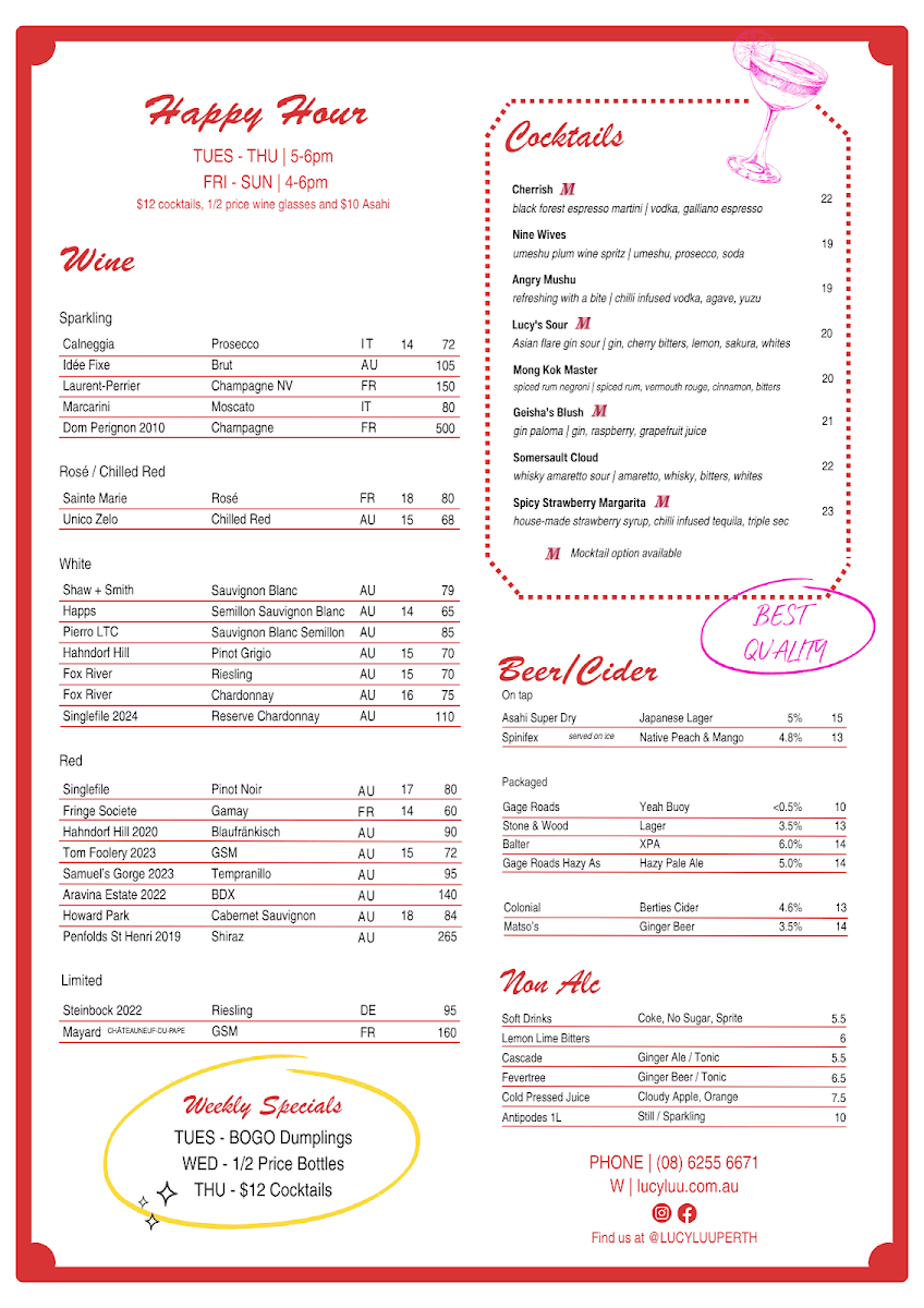 Menu, Lucy Luu