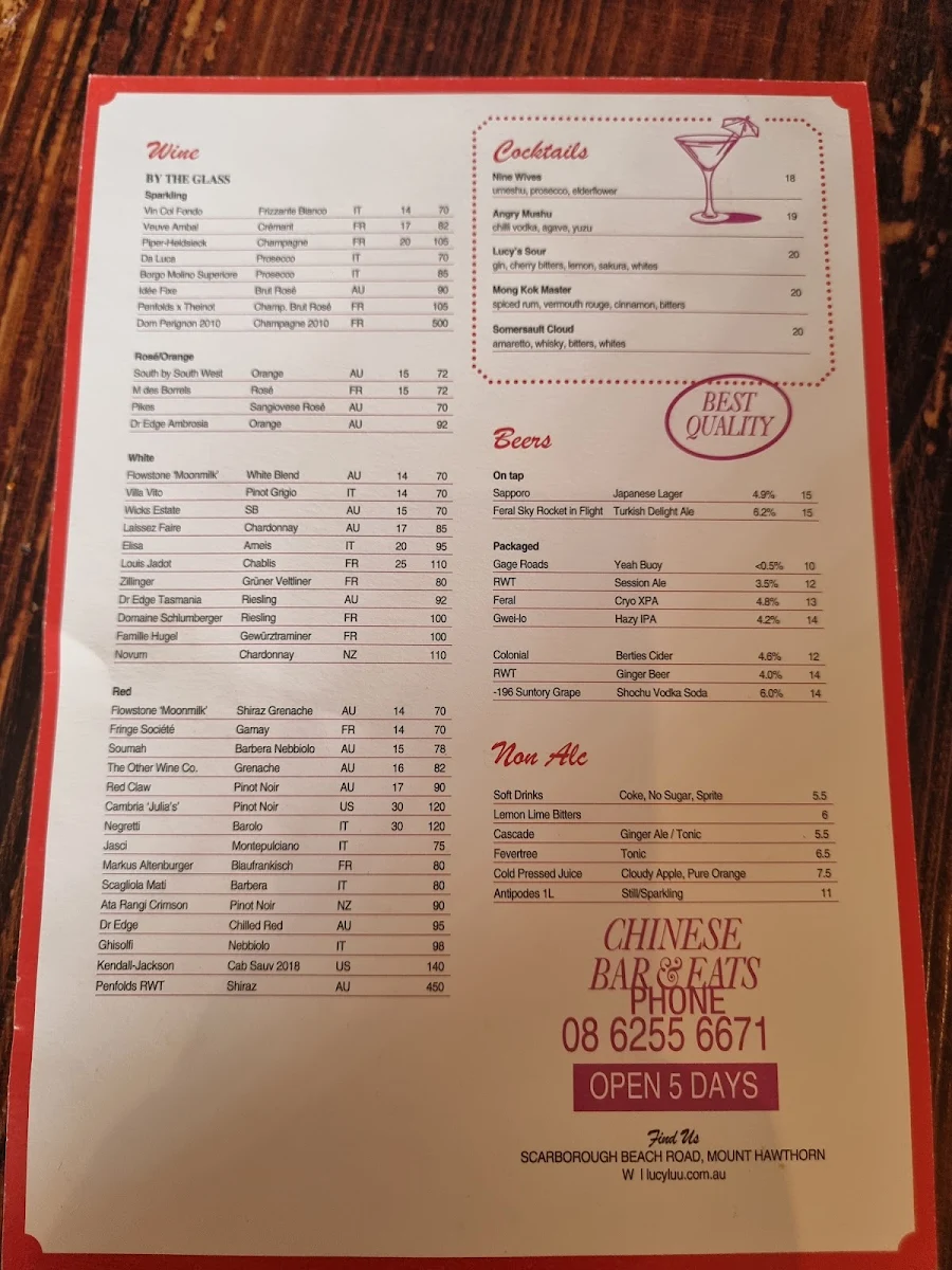 Menu, Lucy Luu