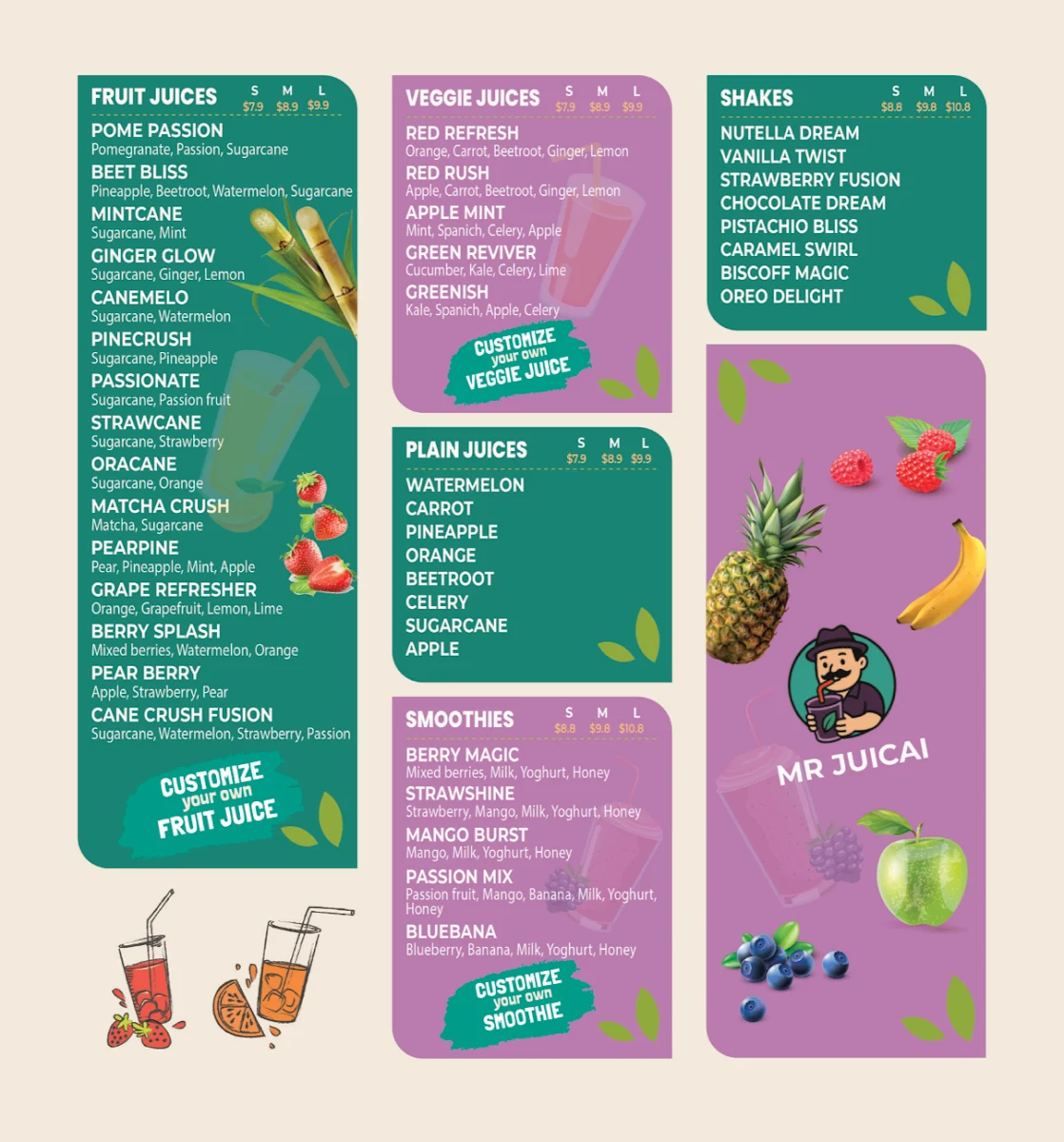 Menu, Mr Juicai