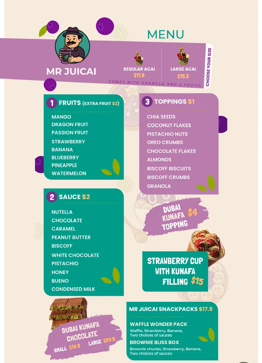 Menu, Mr Juicai