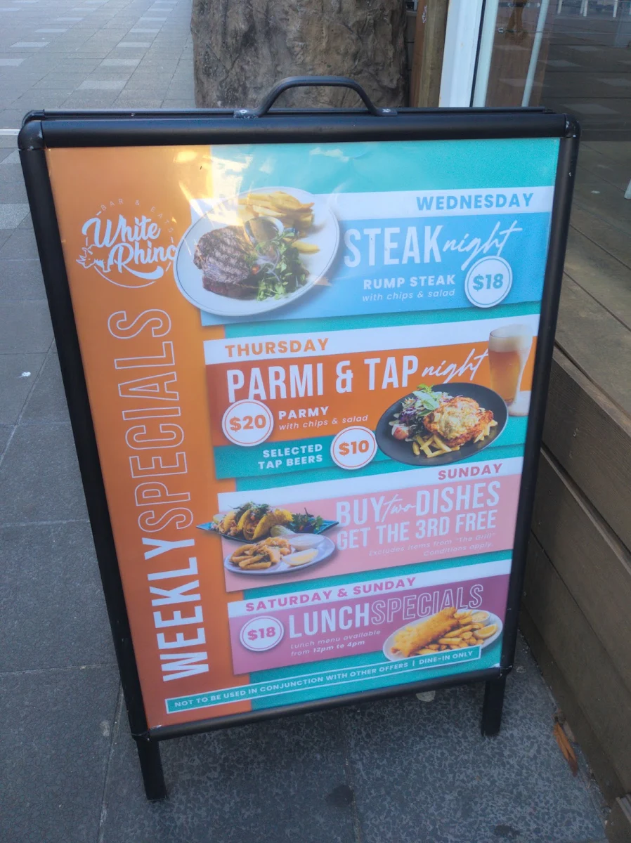 Menu, White Rhino Bar & Eats