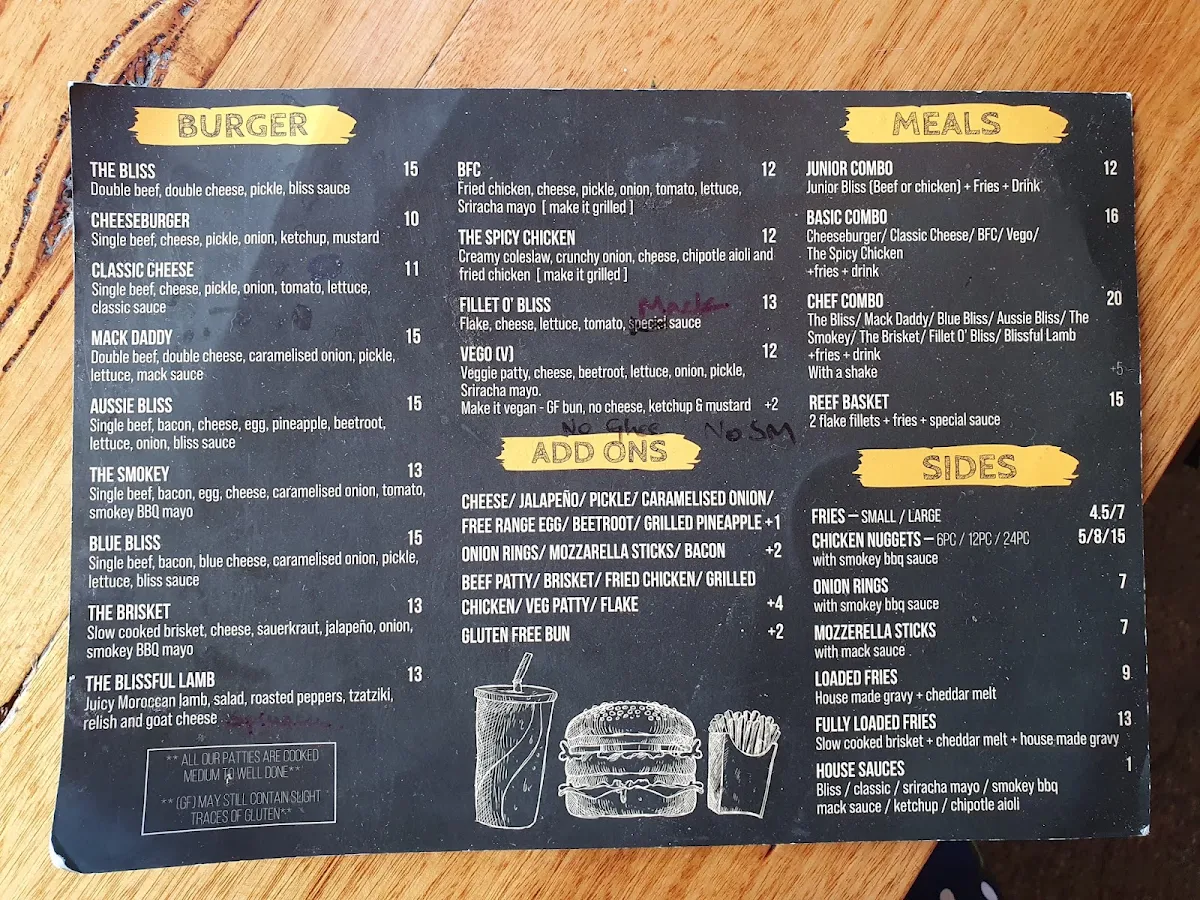 Menu, Burger Bliss