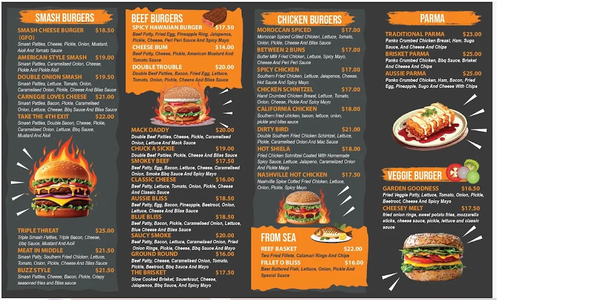Menu, Burger Bliss