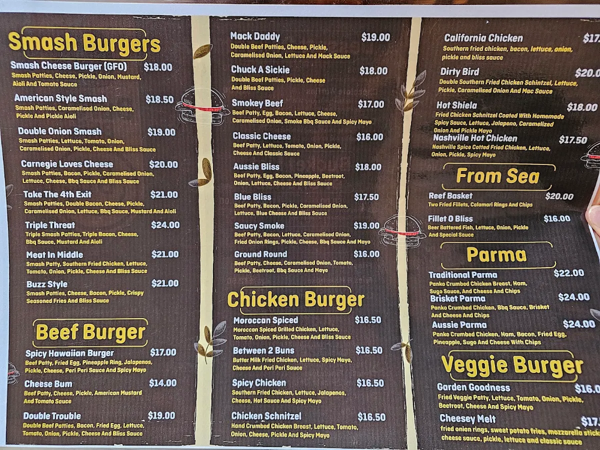 Menu, Burger Bliss