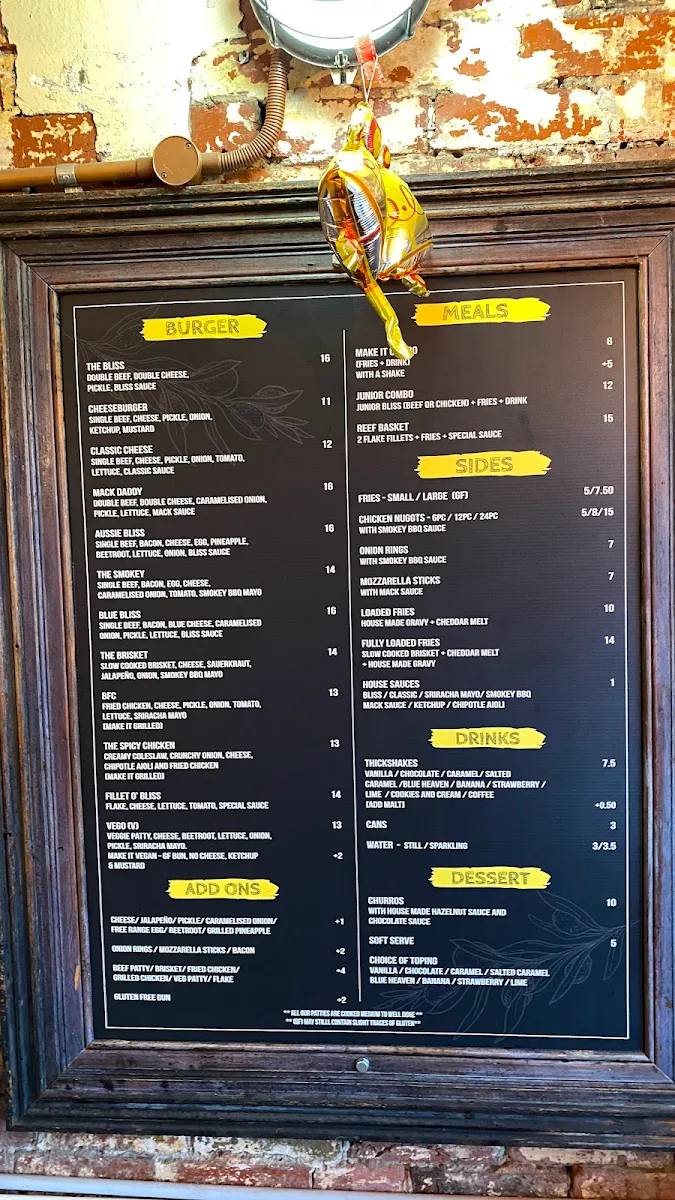 Menu, Burger Bliss