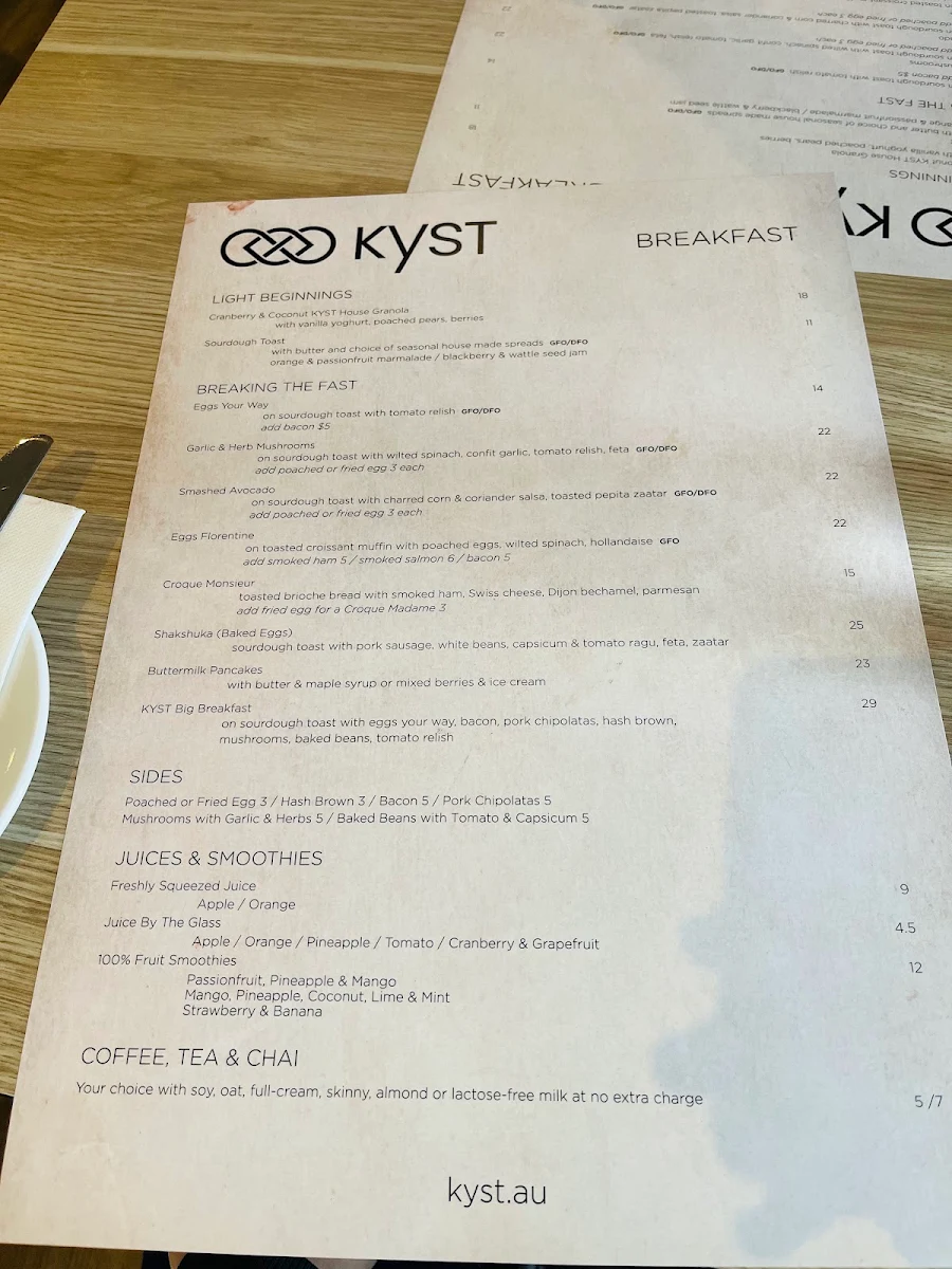 Menu, KYST