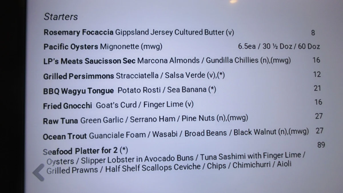 Menu, Samphire