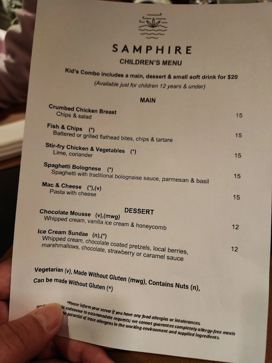 Menu, Samphire