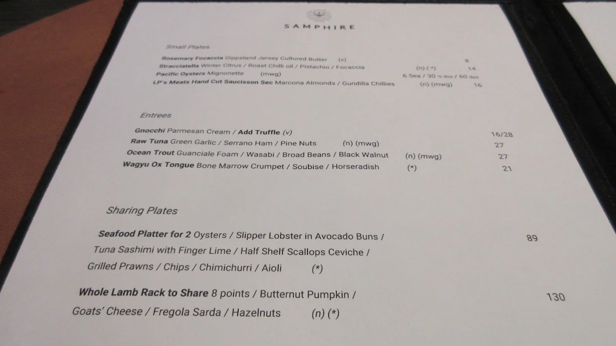 Menu, Samphire