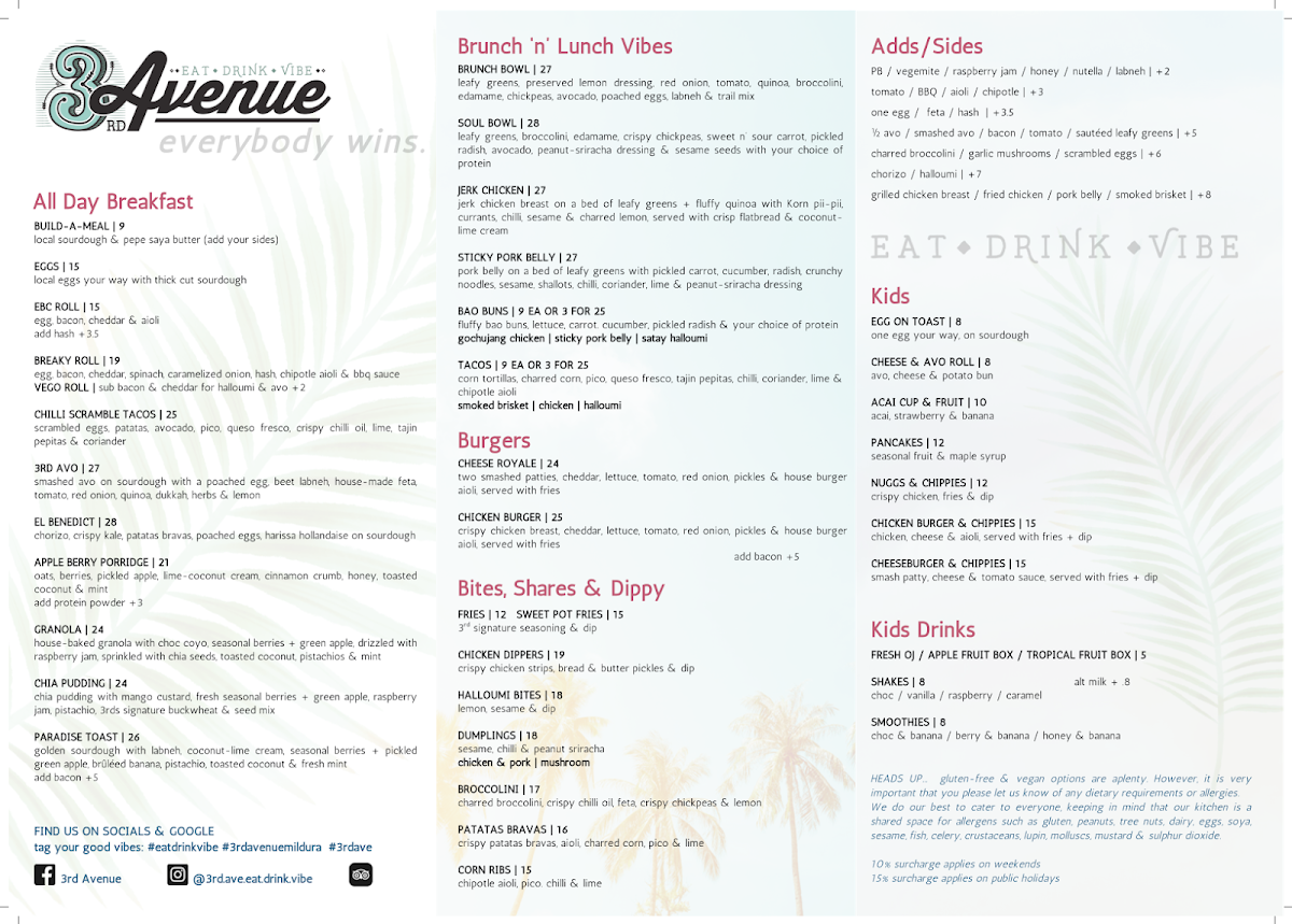 Menu, 3rd Avenue