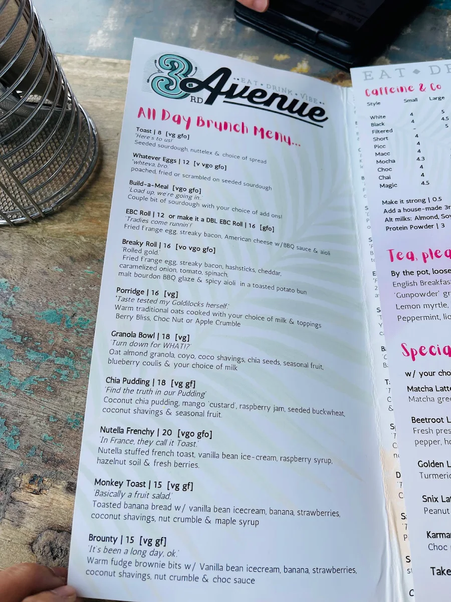 Menu, 3rd Avenue