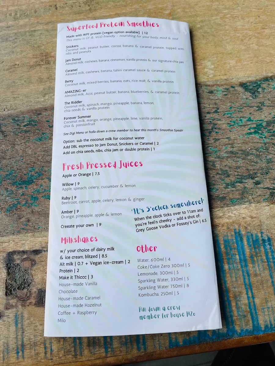 Menu, 3rd Avenue