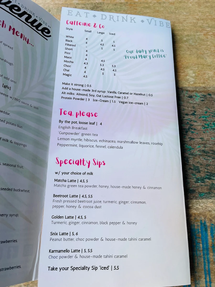 Menu, 3rd Avenue