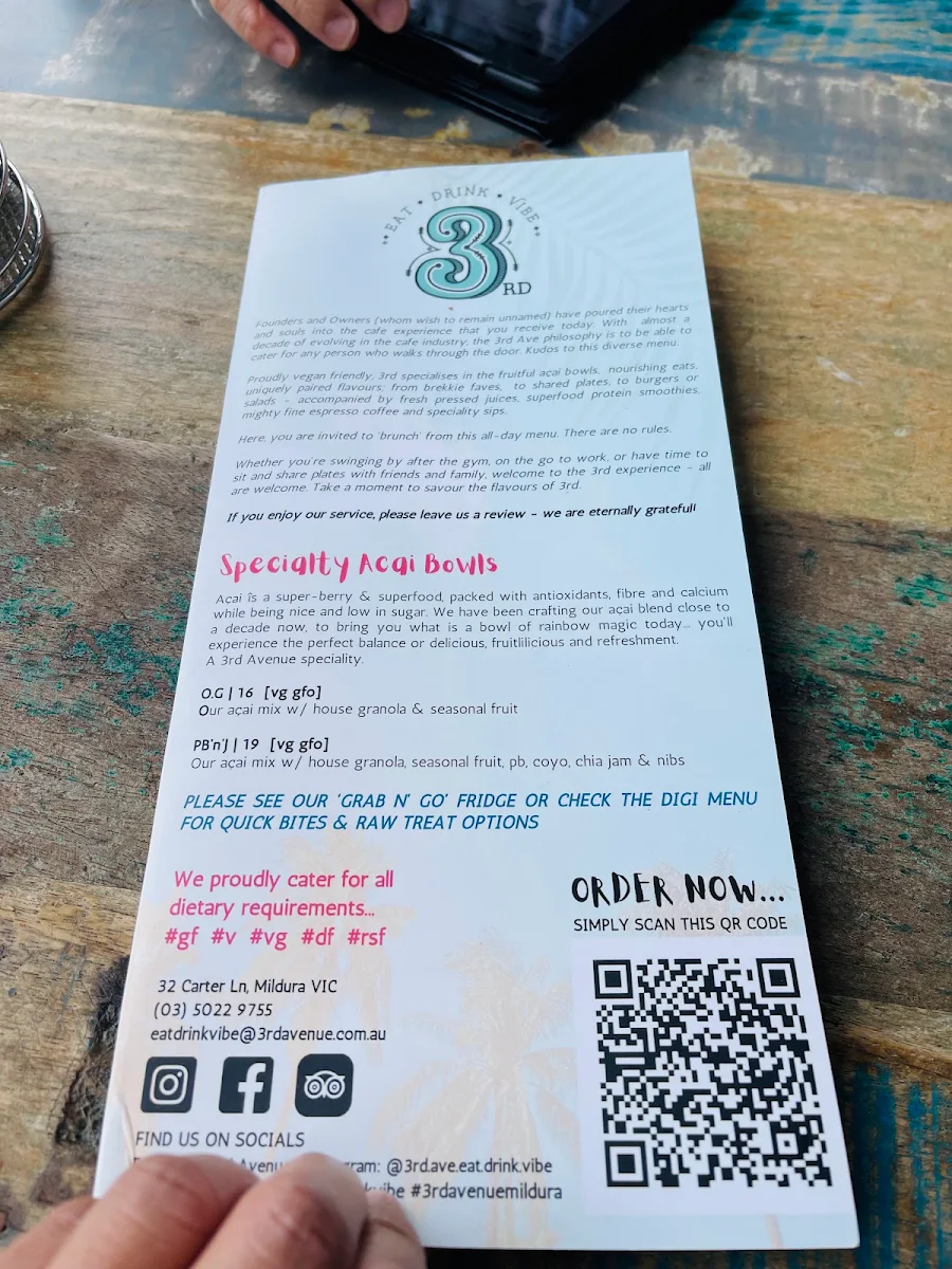 Menu, 3rd Avenue
