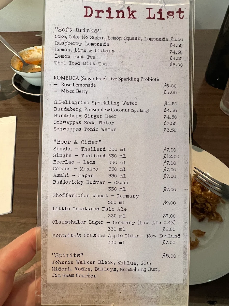 Menu, Red Petite Thai Cafe