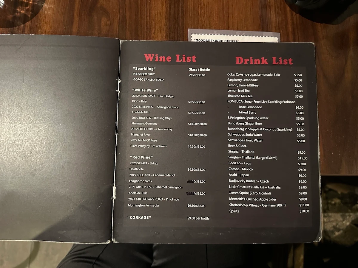 Menu, Red Petite Thai Cafe