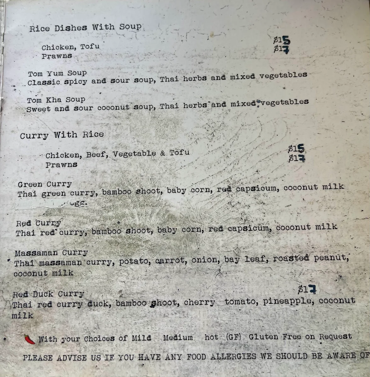 Menu, Red Petite Thai Cafe