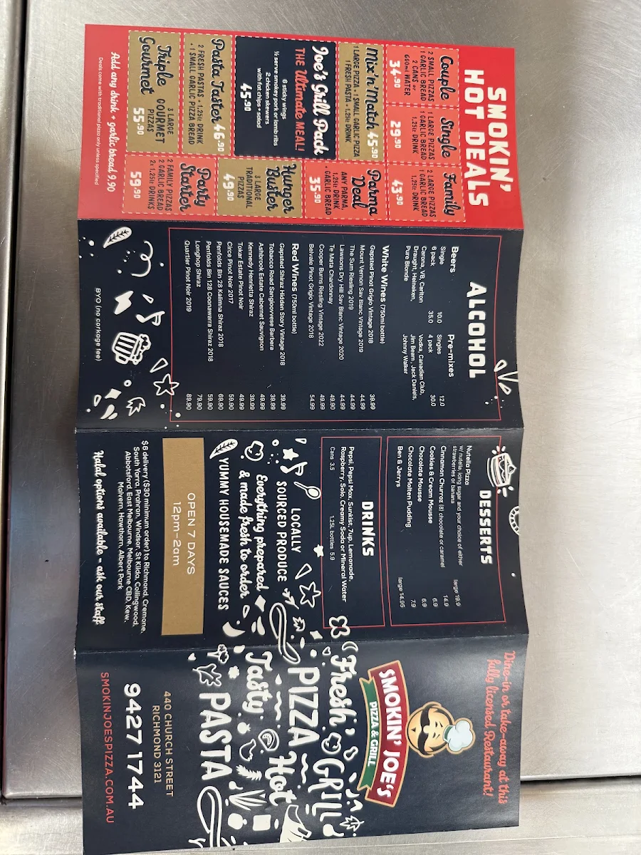 Menu, Smokin Joes Pizza & Grill Richmond