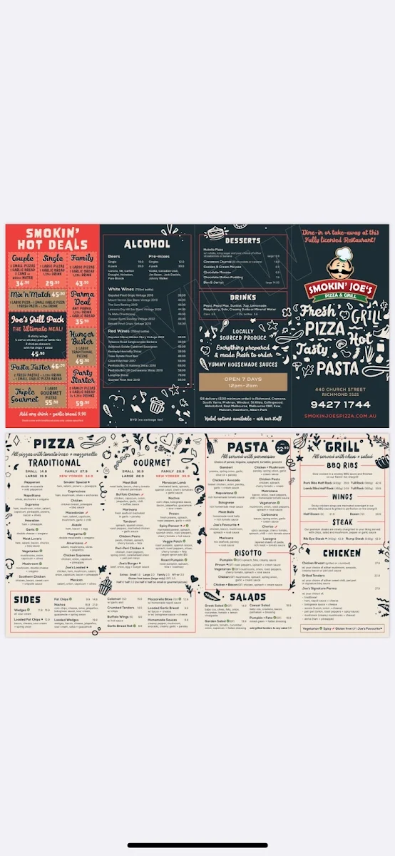 Menu, Smokin Joes Pizza & Grill Richmond