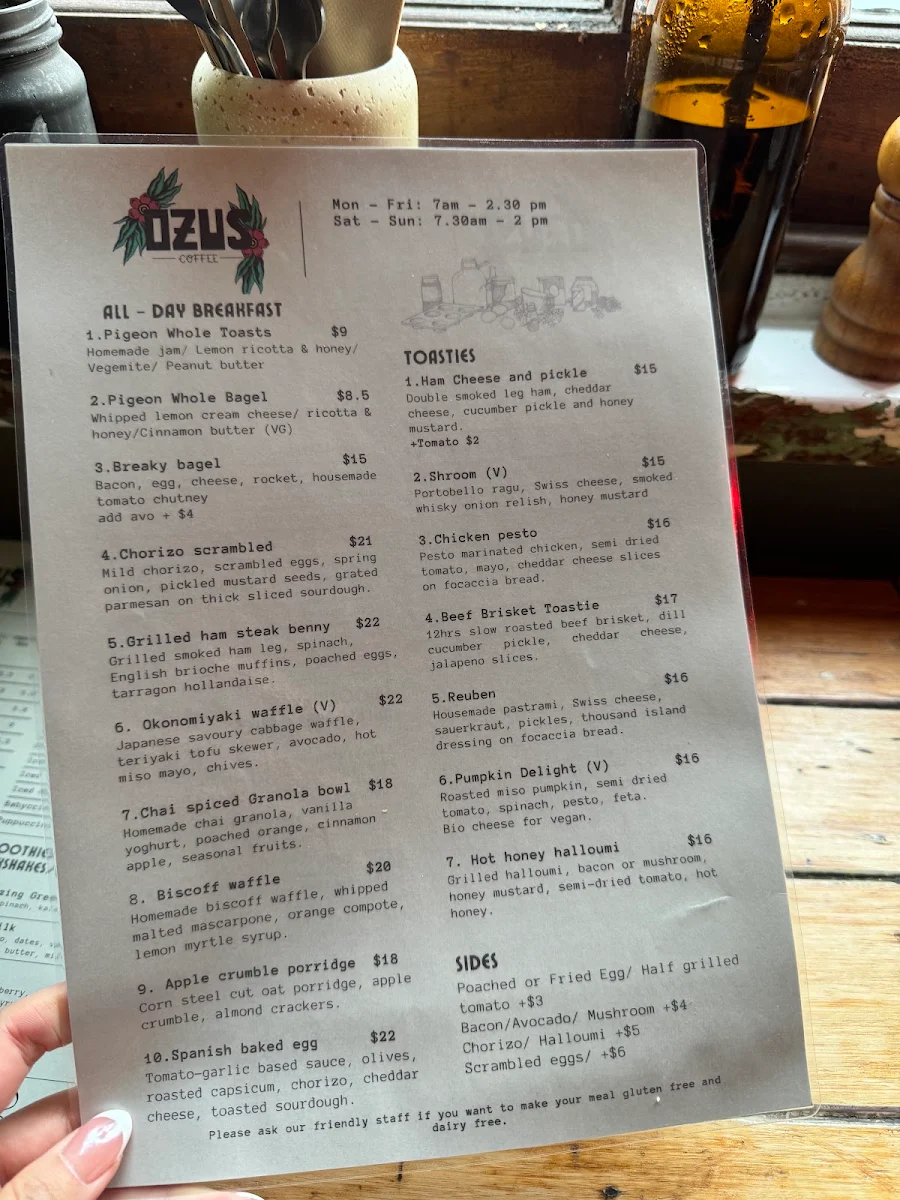 Menu, OZUS COFFEE
