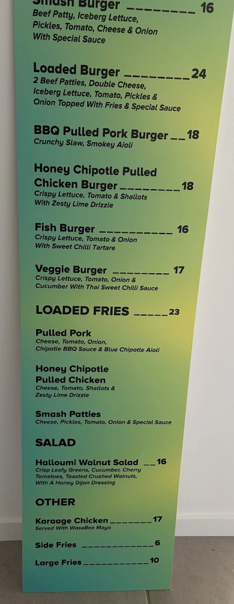 Menu, TJs Mobile Kitchen