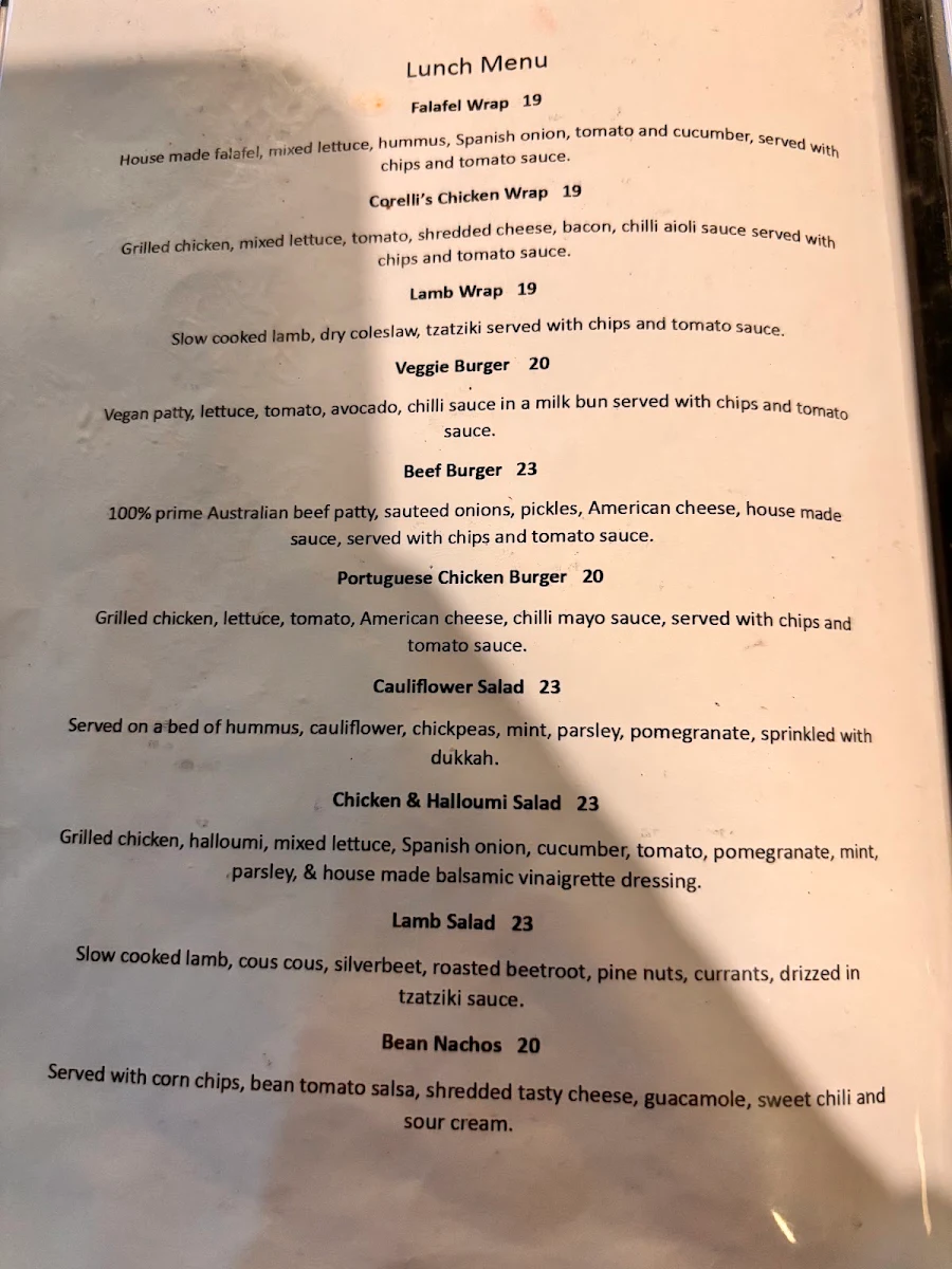 Menu, Corellis Cafe Gallery