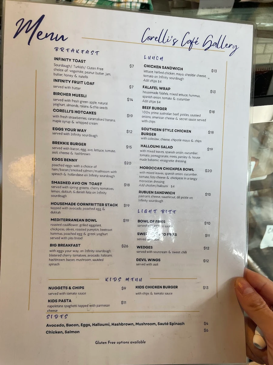 Menu, Corellis Cafe Gallery