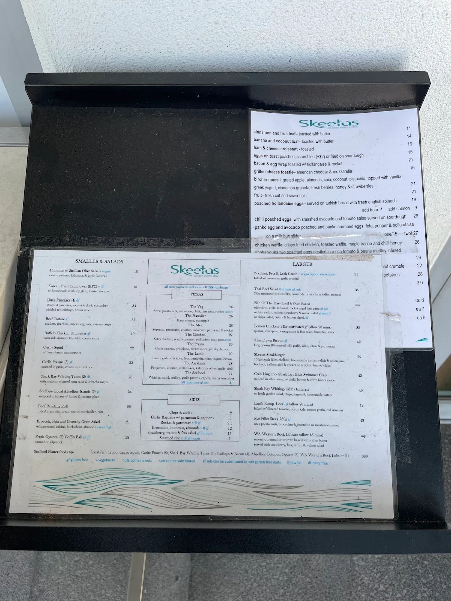 Menu, Skeetas Restaurant Bar & Cafe