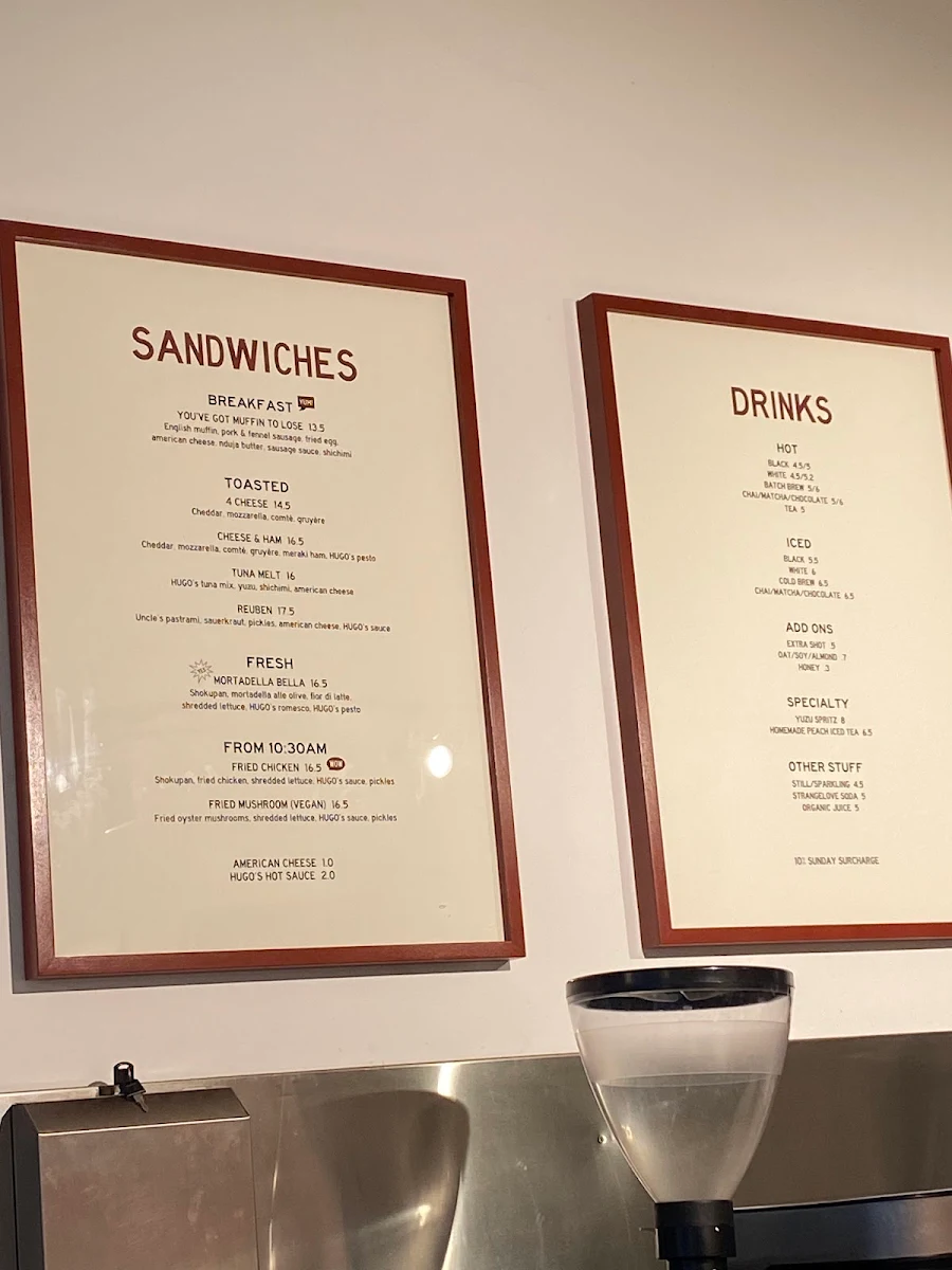 Menu, Hugo's Deli